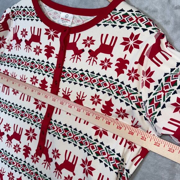 Hanna Andersson Nightgown L Red Cream Dear Deer Organic Cotton Reindeer Xmas - Picture 9 of 13